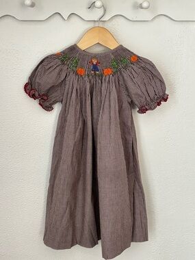 Boutique Smocked Pumpkin Scarecrow Dress Gingham Fall 2T
